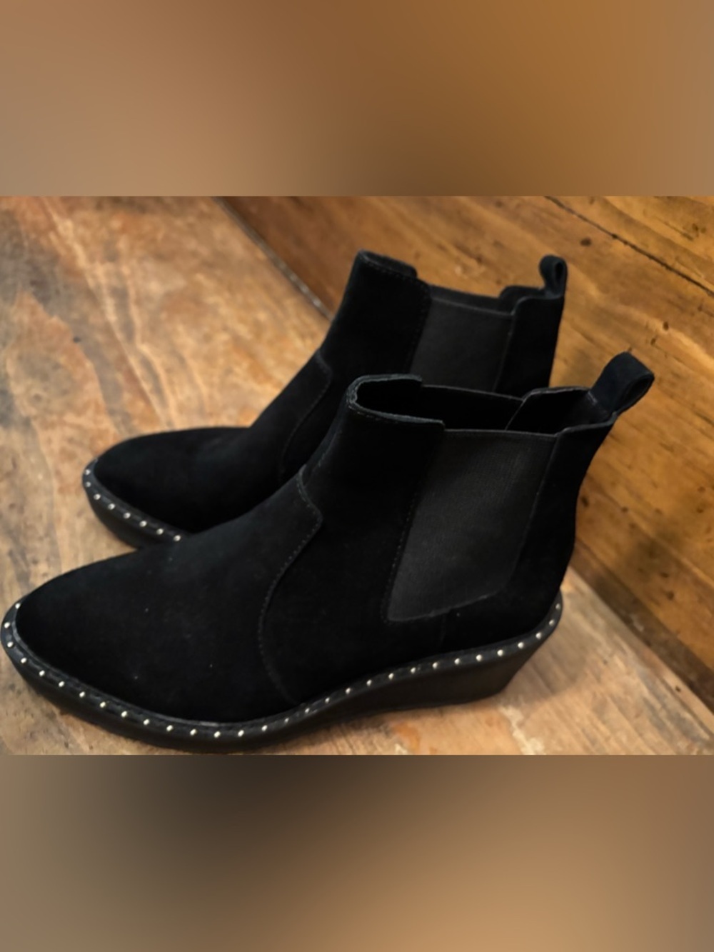 CECELIA NEW YORK Black Suede Gemma Booties with Studded Wedge 6